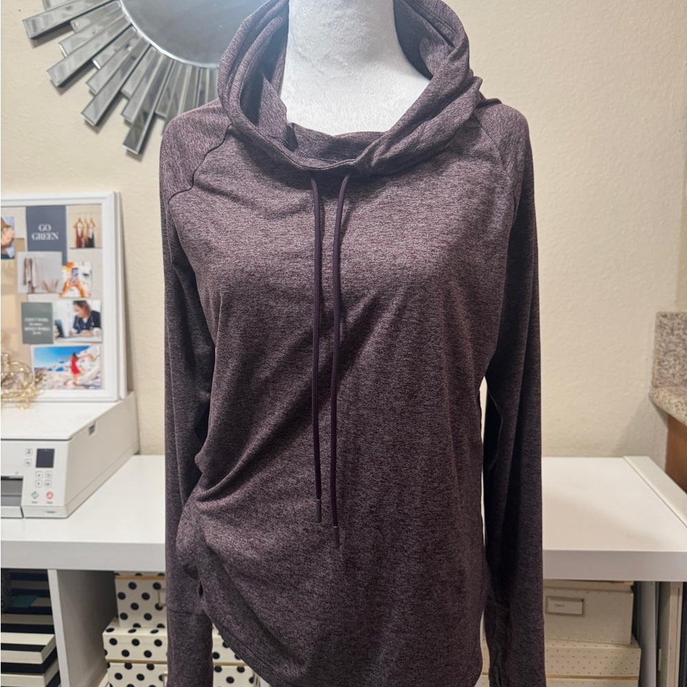 Athleta Heathered Maroon Cowl Neck Hoodie